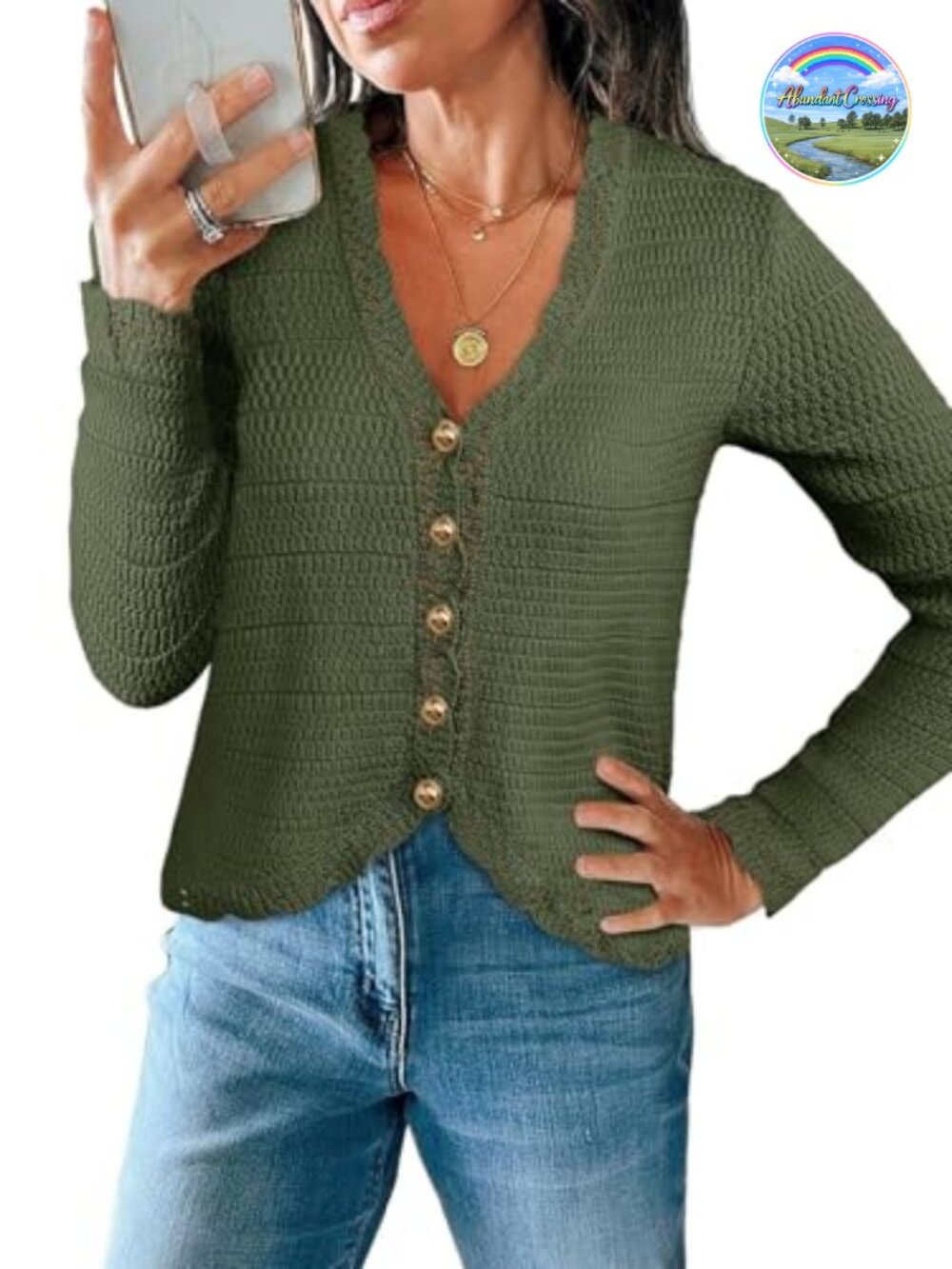 Women's Cropped Knit V-Neck Cardigan Boho Top Lightweight Long Sleeve
